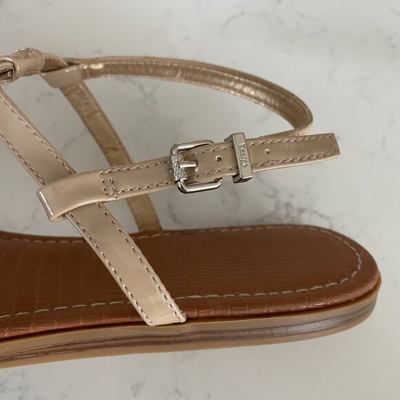 Circus by Sam Edelman T Strap Neutral Patent Sandals Silver Hardware Tan Sz 11 - Picture 5 of 12